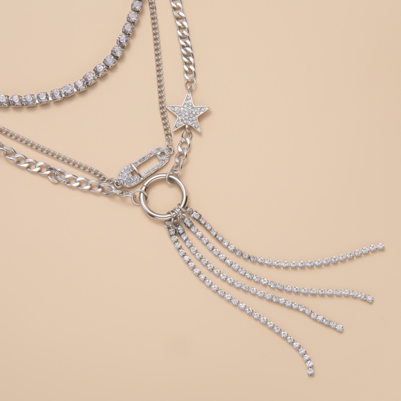 Bundle of 3 Silver Star Rhinestone Necklace. - Picture 5 of 5